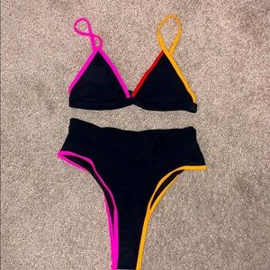 Neon/Black Bikini w/ high waist & high cut bottoms